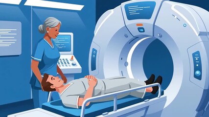 Modern Medical Imaging Procedure Scene with Patients and Healthcare Professionals in Hospital