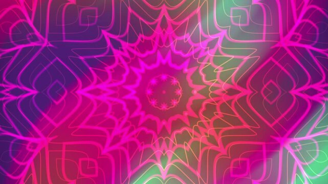 Bright pink mandala pattern on a multicolored background ideal for backgrounds, textiles, stationery, and spiritualthemed designs. Great for vibrant projects.