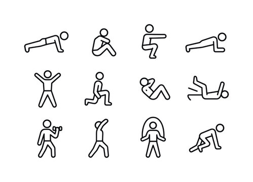 Fitness Exercise Icons. Fitness exercises. Line icon set of fitn