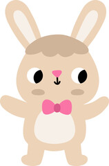Vector Easter bunny icon. Rabbit with pink bow tie picture. Cute spring or farm animal illustration for kids. Funny hare clipart isolated on white background