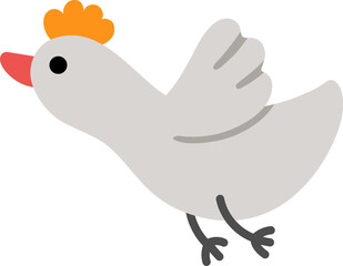 Vector flying grey bird with orange tuft icon. Spring migratory passage animal. Cute Easter village character illustration for kids isolated on white background