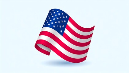 A digitally rendered waving flag of the United States of America against a light blue background, with shading