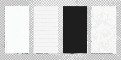 Four rectangular paper sheets white lined black and textured backgrounds