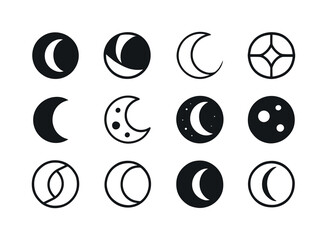 Fototapeta premium Moon Logo Variations. Moon. Icon set. Set Logo of Moon: lunar ph