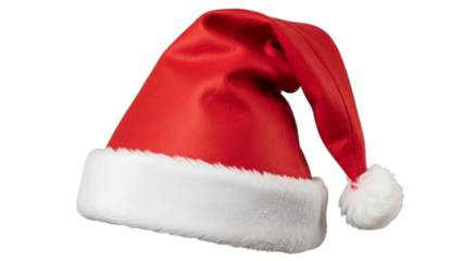 Vibrant red Santa hat with a soft white brim and fluffy pom-pom, an iconic symbol perfect for capturing the cheerful spirit of Christmas and festive holiday celebrations