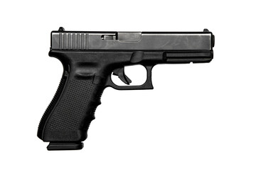 Modern semi-automatic pistol isolate on a white background. Armament for the army and police....