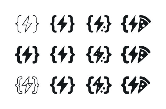 Sweat Code Pizza Icons. Sweat + Code + Pizza. Icon set. Set Logo