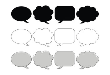 Set of speech bubble outline icons for communication. Vector talk and thought bubbles for chat, messages, comics, and quotes. Dialogue sign for web, graphic design, apps.