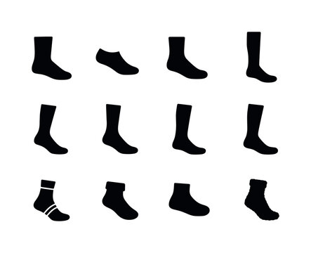 Sock Icon Collection. Sock types. Solid icon set of sock types: