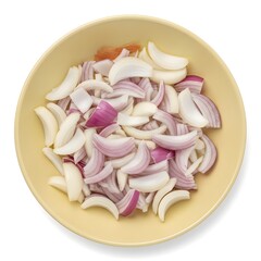 chopped onions in a plate white background