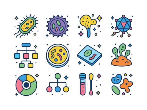 Microbial Diversity Icons. microbial diversity. Colorful isometr