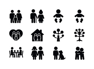 Family Icons Grid. Family. Solid icon set of Family: parents, ch