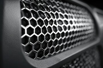 Close up of metallic honeycomb mesh panel design