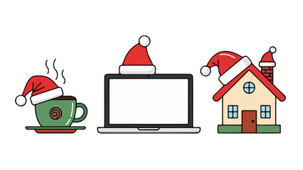 Everyday Objects Wearing Santa Hats Christmas Illustration