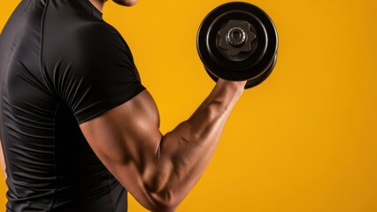 Strength and Fitness: An individual engages in a focused bicep curl with a dumbbell, emphasizing the dedication to physical fitness and the pursuit of a healthy lifestyle.
