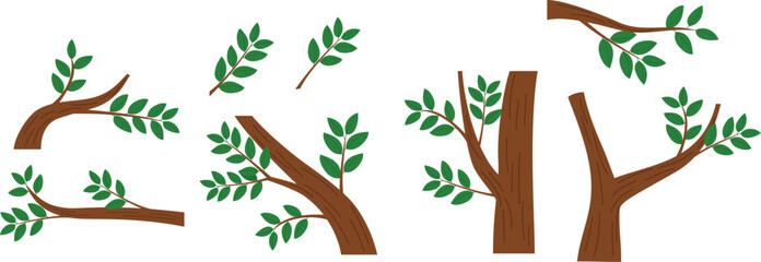 Group of Tree Branch with Fresh Green Leaves, Leafy Woodland Branch, Natural Tree Branch for Decoration Illustration