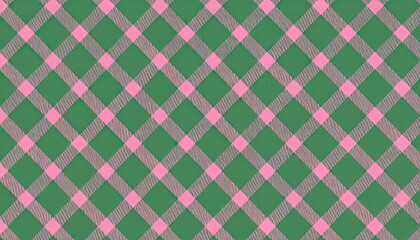 Fototapeta premium Green and Pink Diagonal Plaid Pattern Seamless Background.