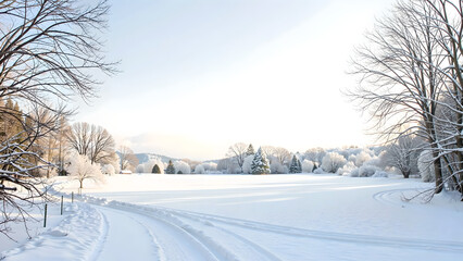 Obraz premium Snowy Winter Landscape with Curved Snow Tracks