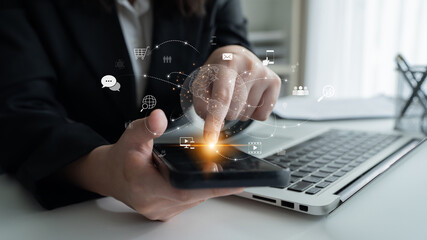 Visualization of global digital communication and online across multiple platforms, including global network, digital network, communication network, and online network. Latch