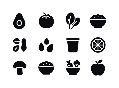 Nutritious Food Icons. Nutritious Foods. Solid icon set of Nutri