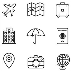 Travel icons set vector illustration design for web business symbol map car camera photo sign