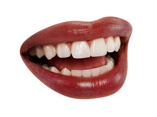 Open mouth red lips white teeth sing lips biting lower lip, png element isolated on transparent background