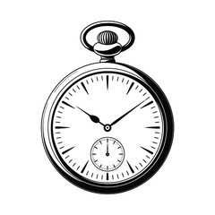 A vintage pocket watch with a detailed face shown in black and white