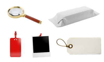 Large white gift box with a big red ribbon bow on top, decorated with pine tree branches and two red Christmas baubles. Festive holiday present isolated on a Transparency background