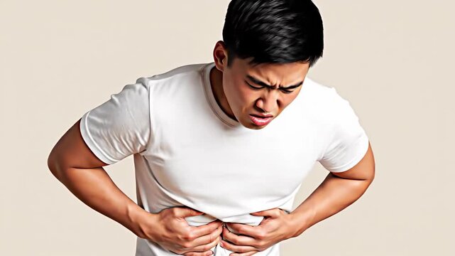 Man Experiencing Severe Stomach Pain Due to Intestinal Discomfort in Various Angles