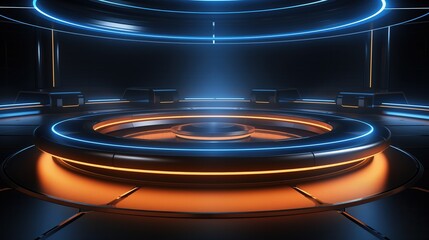 Cyberpunk style Future Technology Control Room 3D Rendering Science Fiction Scene