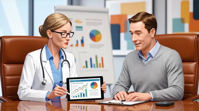Medical Consultation Between Doctor and Patient Using Digital Tablet Inside Clinic Office