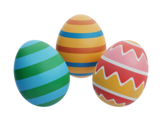 Easter eggs painted in different colors 3d render illustration png element isolated on transparent background