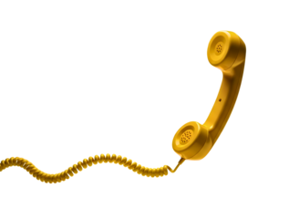 Vintage yellow telephone handset with coiled cord isolated on transparent background