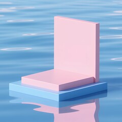 Light pinck and blue podium, product display stand with water reflection background. 3D rendering