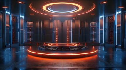 Cyberpunk style Future Technology Control Room 3D Rendering Science Fiction Scene