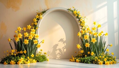 spring time photography backdrop with daffodils and plain wall background 