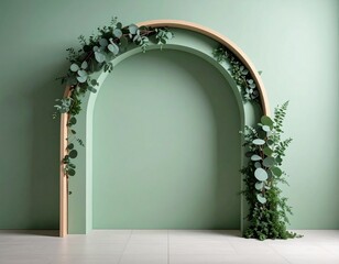 eucalyptus green arch archway for photo backdrop clean and modern green colours 