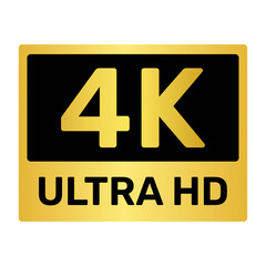 4K ULTRA HD Resolution Golden Label: High-Definition Video Quality Icon on Transparent Background