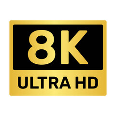 8K ULTRA HD Resolution Golden Label: High-Definition Video Quality Icon on Transparent Background