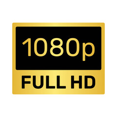 1080p Full HD Resolution Golden Label: High-Definition Video Quality Icon on Transparent Background