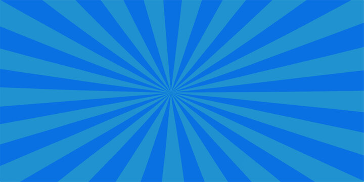 A retro blue sunburst background design features radial light rays and a vintage starburst pattern illustration