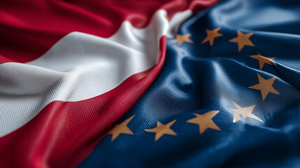 austrian flag and eu flag waving. austria member of european union