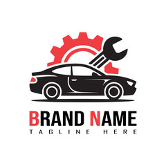 Automotive Repair Logo with Car, Gear, and Wrench