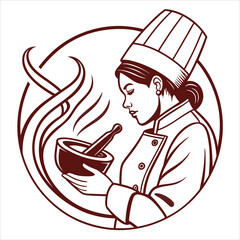 Vector drawing cartoon illustration of a chef person cook worker holding a spoon and knife