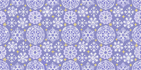 Delicate floral and snowflake pattern on a light purple background
