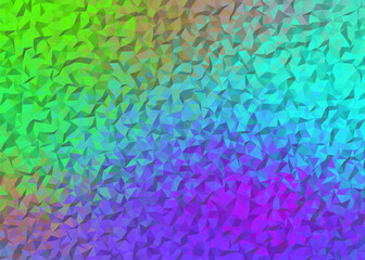 Vibrant abstract low poly background with a gradient of glowing green, blue, and purple hues, creating a modern and dynamic geometric pattern for design projects