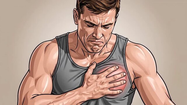 Intense Physical Workout Demonstrating Chest Pain and Muscle Strain in Dynamic Action Scene