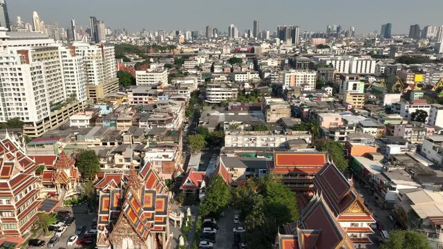 sunny day bangkok cityscape aerial panorama 4k thailand 