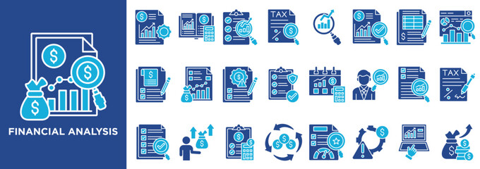 Financial Analysis  icon collection set. Containing design finance, analysis, accounting, investment, revenue
