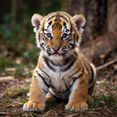 Obraz premium Adorable Tiger Cub Posing in Nature